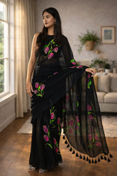 Blackcanvas Handpainted Mul Cotton Saree