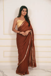 Choclate Brown Checks Pattern Viscose Georgette Saree