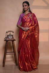 Burnt Bloom Handloom Zari Saree