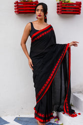 Dark Romance Black Khadi Saree