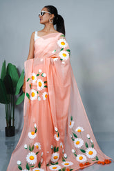 Petal Perade Hand Painted Mul Cotton Saree