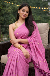 Rose Pop Mul Cotton Saree