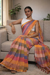 Sunset Stripes Mul Cotton Saree