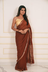 Choclate Brown Checks Pattern Viscose Georgette Saree