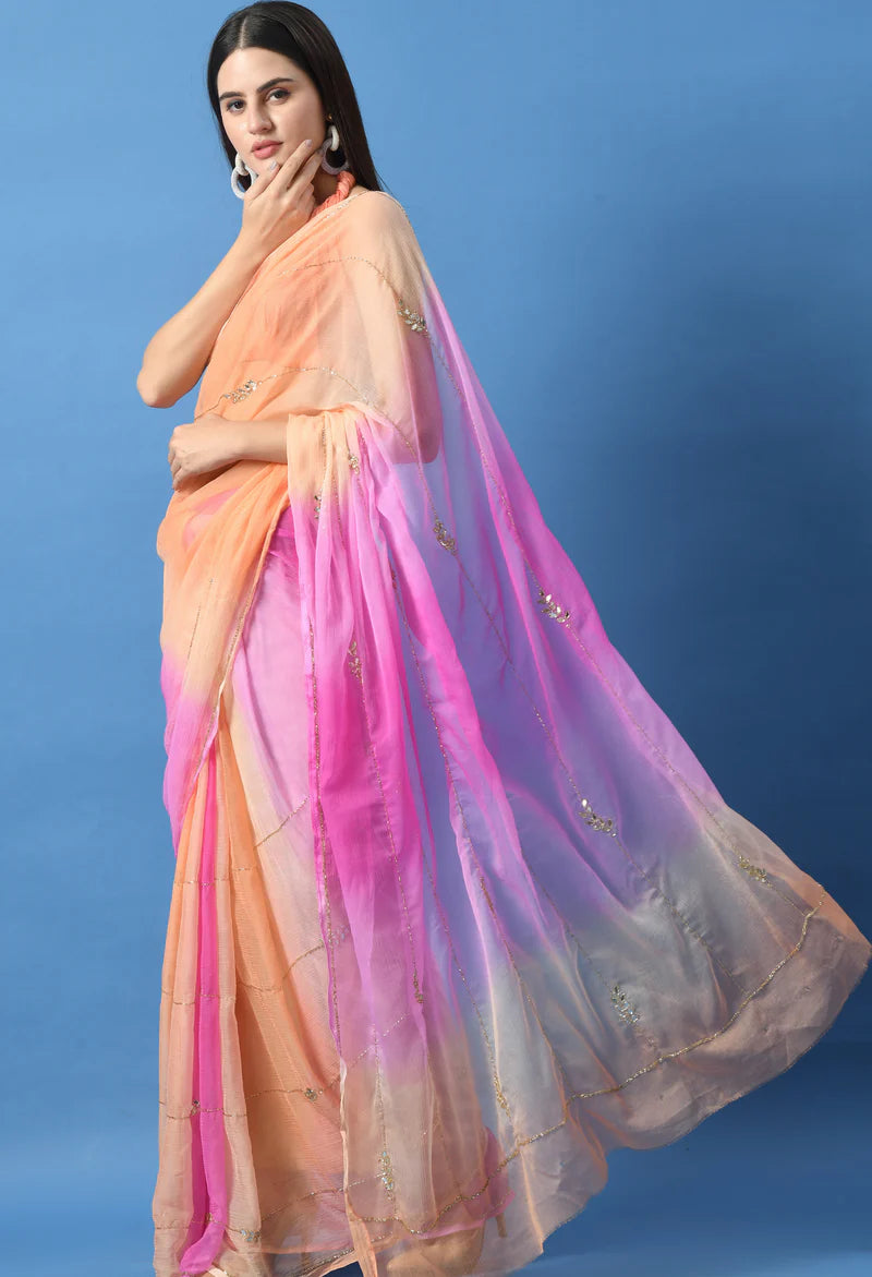 Blush Pink Chiffon Saree