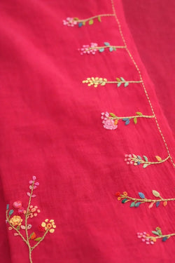 Cherry Bloom Embroidery Mul Cotton Saree