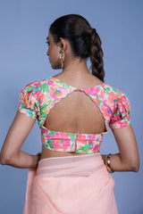Bloom Puff sleeve blouse | multicolor floral pop puff sleeves with back scallop