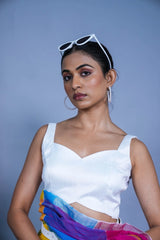 Elara Lace up style Blouse | White, elegant in the front and bold in the back