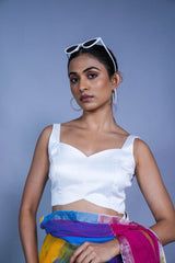 Elara Lace up style Blouse | White, elegant in the front and bold in the back