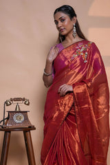Burnt Bloom Handloom Zari Saree