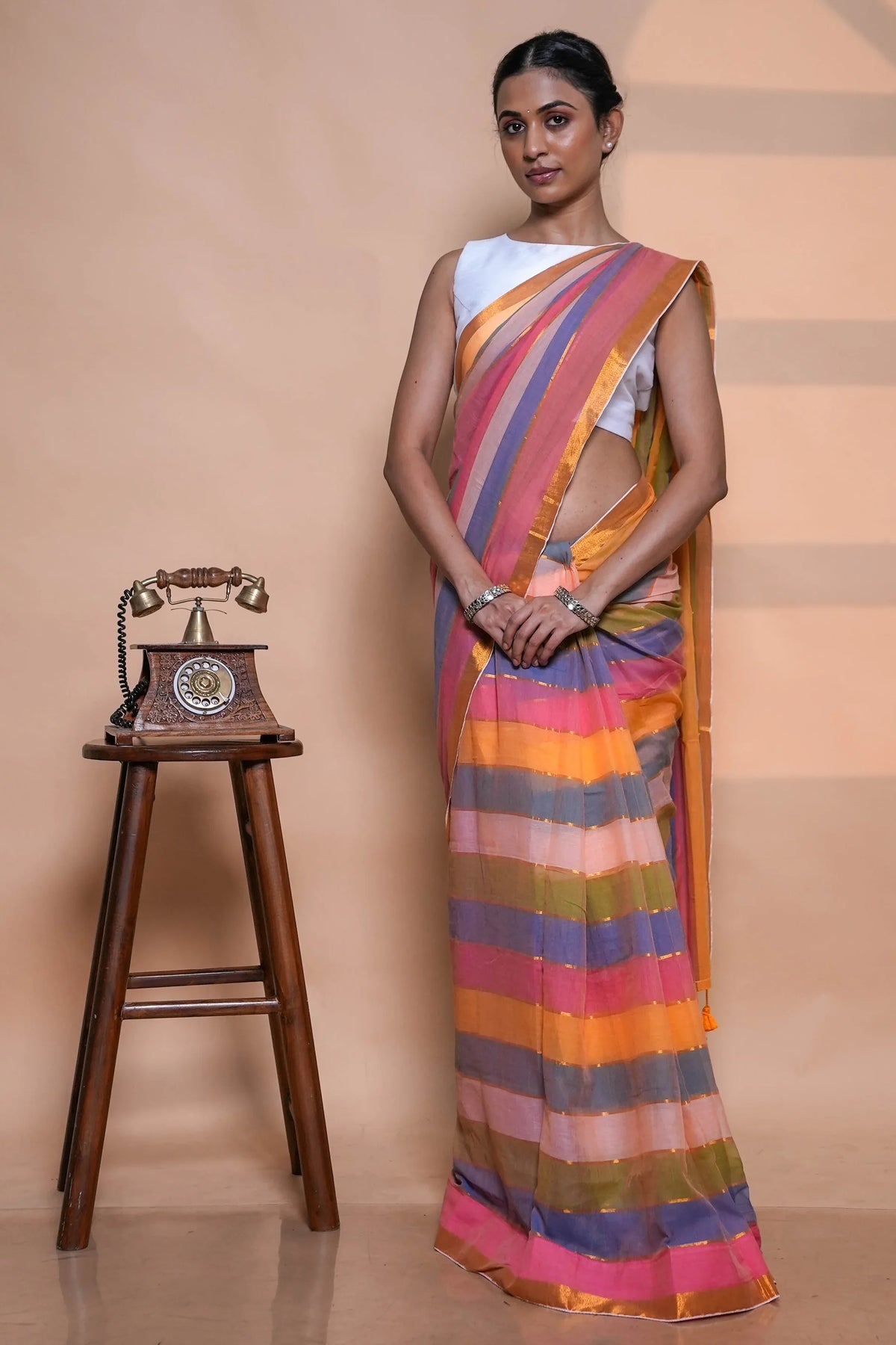Sunset Stripes Mul Cotton Saree