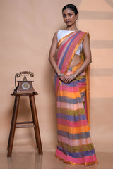 Sunset Stripes Mul Cotton Saree
