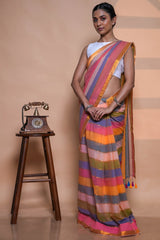 Sunset Stripes Mul Cotton Saree