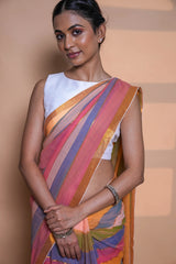 Sunset Stripes Mul Cotton Saree