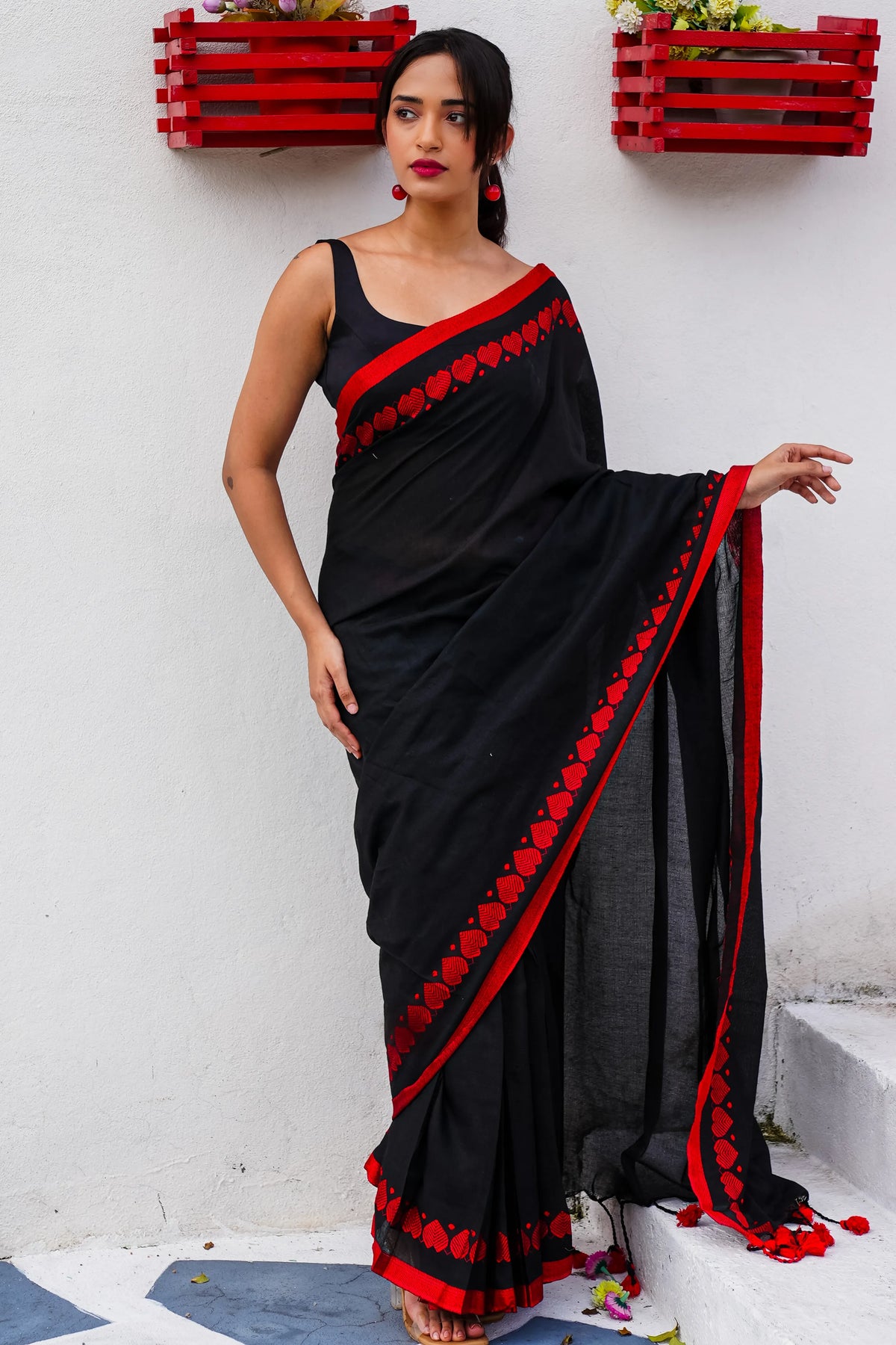 Dark Romance Black Khadi Saree