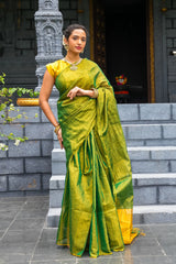 GreenGleam Linen Zari Saree