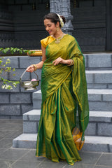 GreenGleam Linen Zari Saree