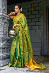 GreenGleam Linen Zari Saree