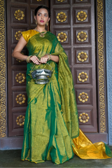 GreenGleam Linen Zari Saree