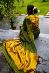 GreenGleam Linen Zari Saree