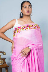 Floral Crush Embroidery Mul Cotton Saree