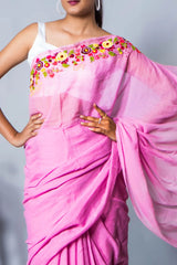 Floral Crush Embroidery Mul Cotton Saree