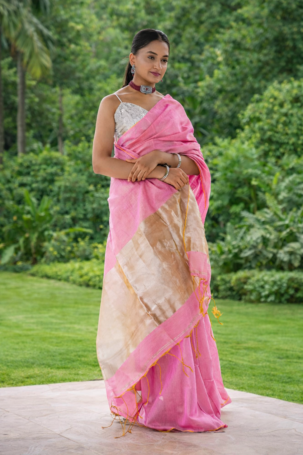 Glowlinen Linen Zari Saree