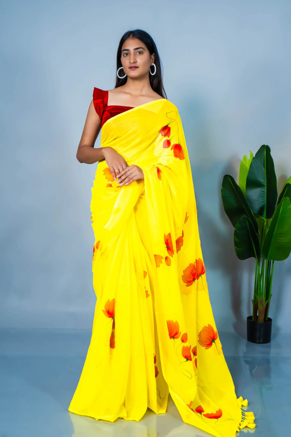 Lime & Wine Hand Painted Mul Cotton Saree