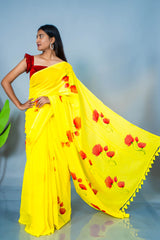 Lime & Wine Hand Painted Mul Cotton Saree