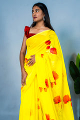 Lime & Wine Hand Painted Mul Cotton Saree