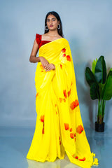 Lime & Wine Hand Painted Mul Cotton Saree