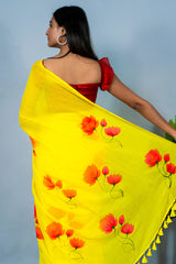 Lime & Wine Hand Painted Mul Cotton Saree