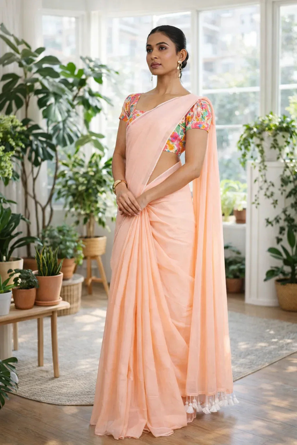 Peach Fuzz Mul Cotton Saree