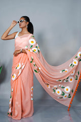 Petal Perade Hand Painted Mul Cotton Saree