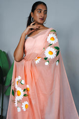 Petal Perade Hand Painted Mul Cotton Saree