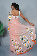 Petal Perade Hand Painted Mul Cotton Saree