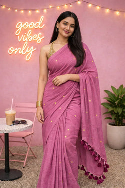 Rose Pop Mul Cotton Saree