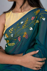 Teal Aura Embroidery Mul Cotton Saree