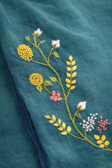Teal Aura Embroidery Mul Cotton Saree